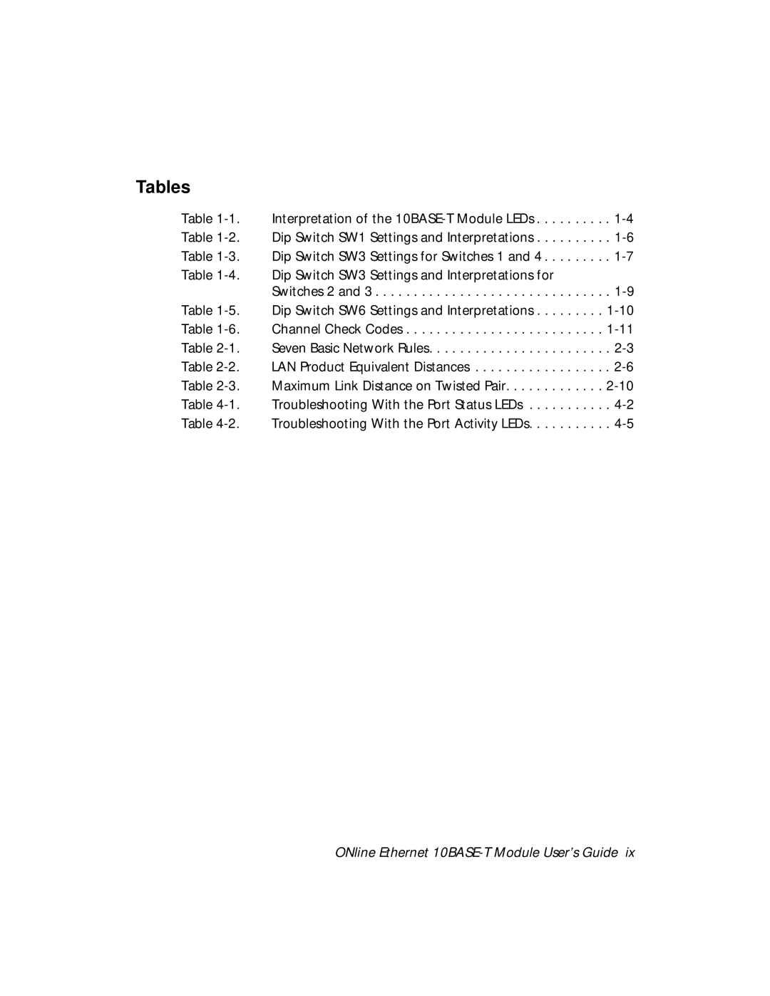 3Com 5108M-TP manual Tables 