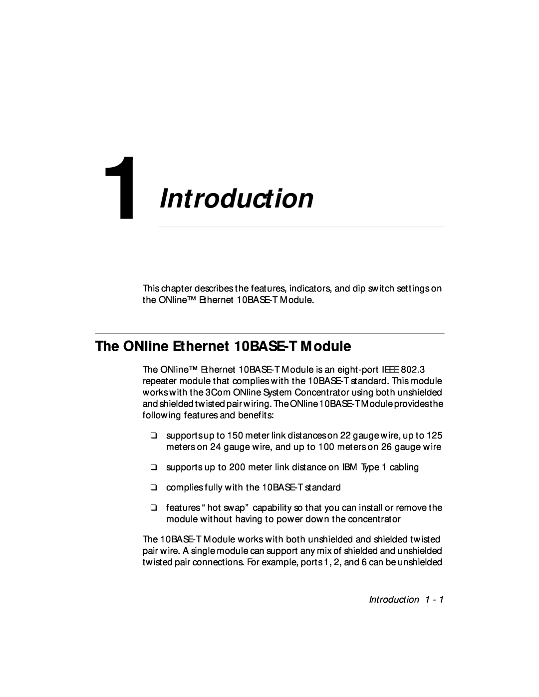 3Com 5108M-TP manual Introduction, The ONline Ethernet 10BASE-T Module 