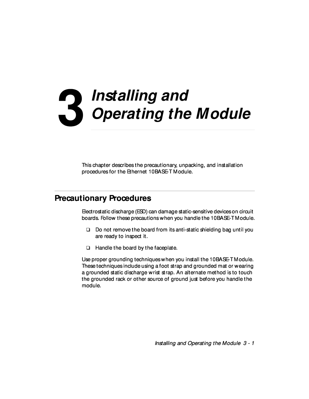 3Com 5108M-TP manual Installing and Operating the Module, Precautionary Procedures 