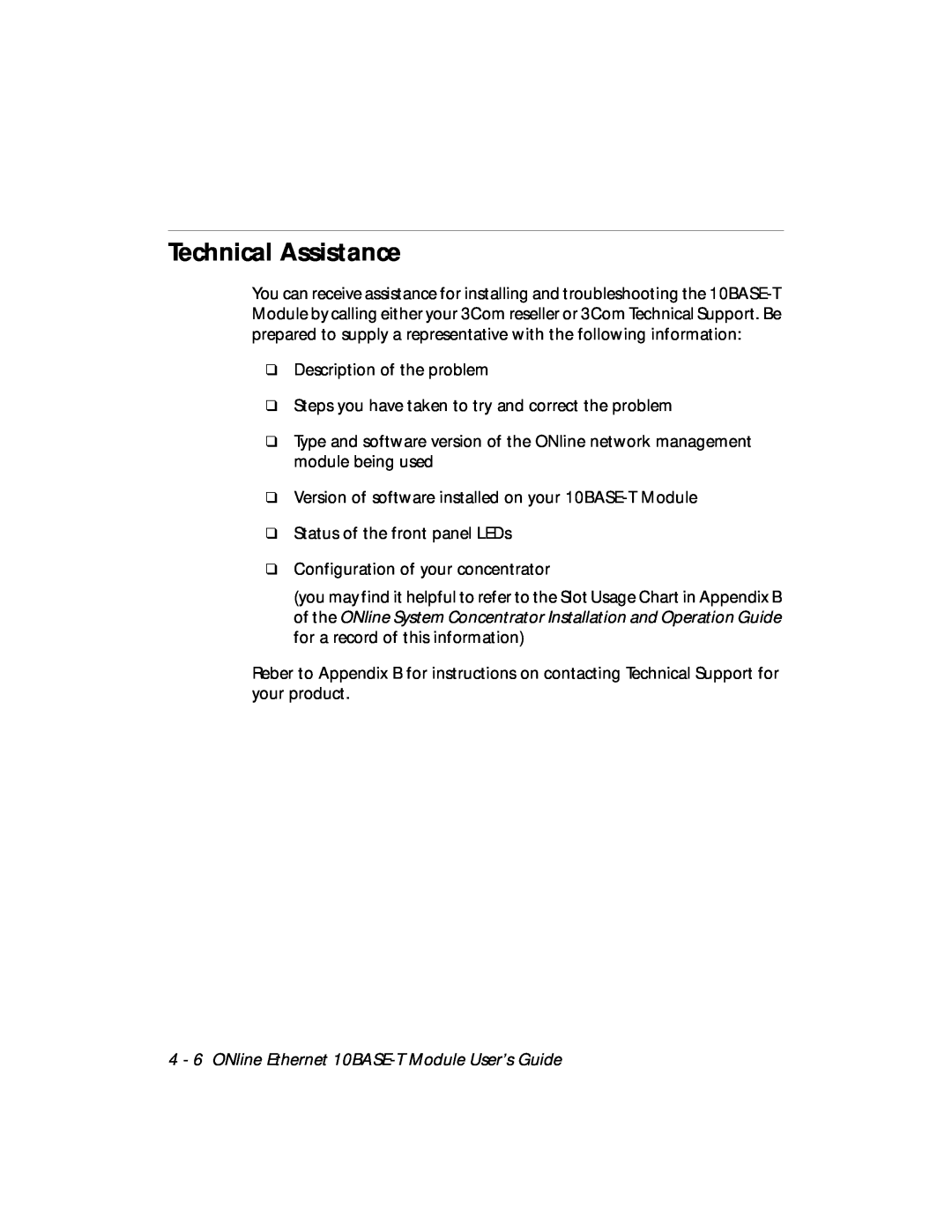 3Com 5108M-TP manual Technical Assistance 