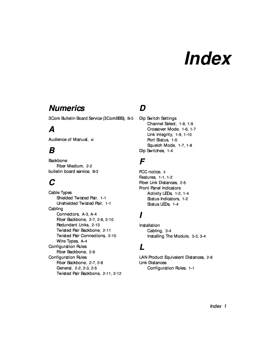 3Com 5108M-TP manual Index, Numerics 