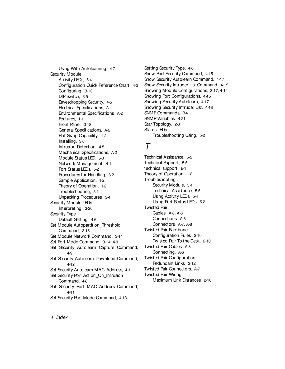 3Com 5112M-TPLS installation and operation guide Security Type Default Setting 