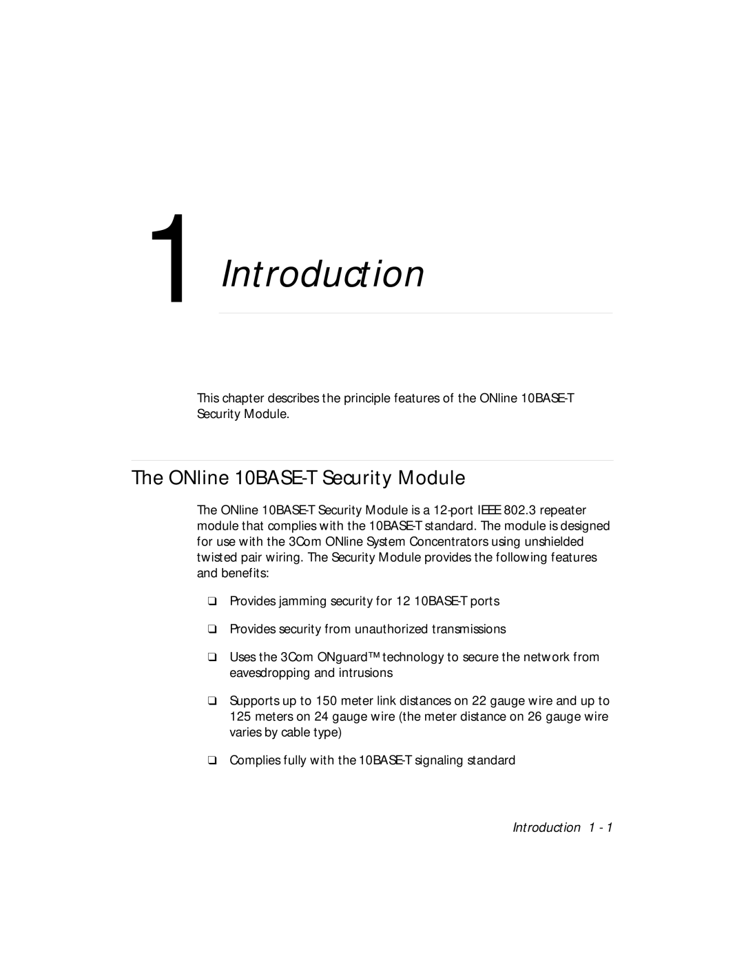 3Com 5112M-TPLS installation and operation guide Introduction, ONline 10BASE-T Security Module 