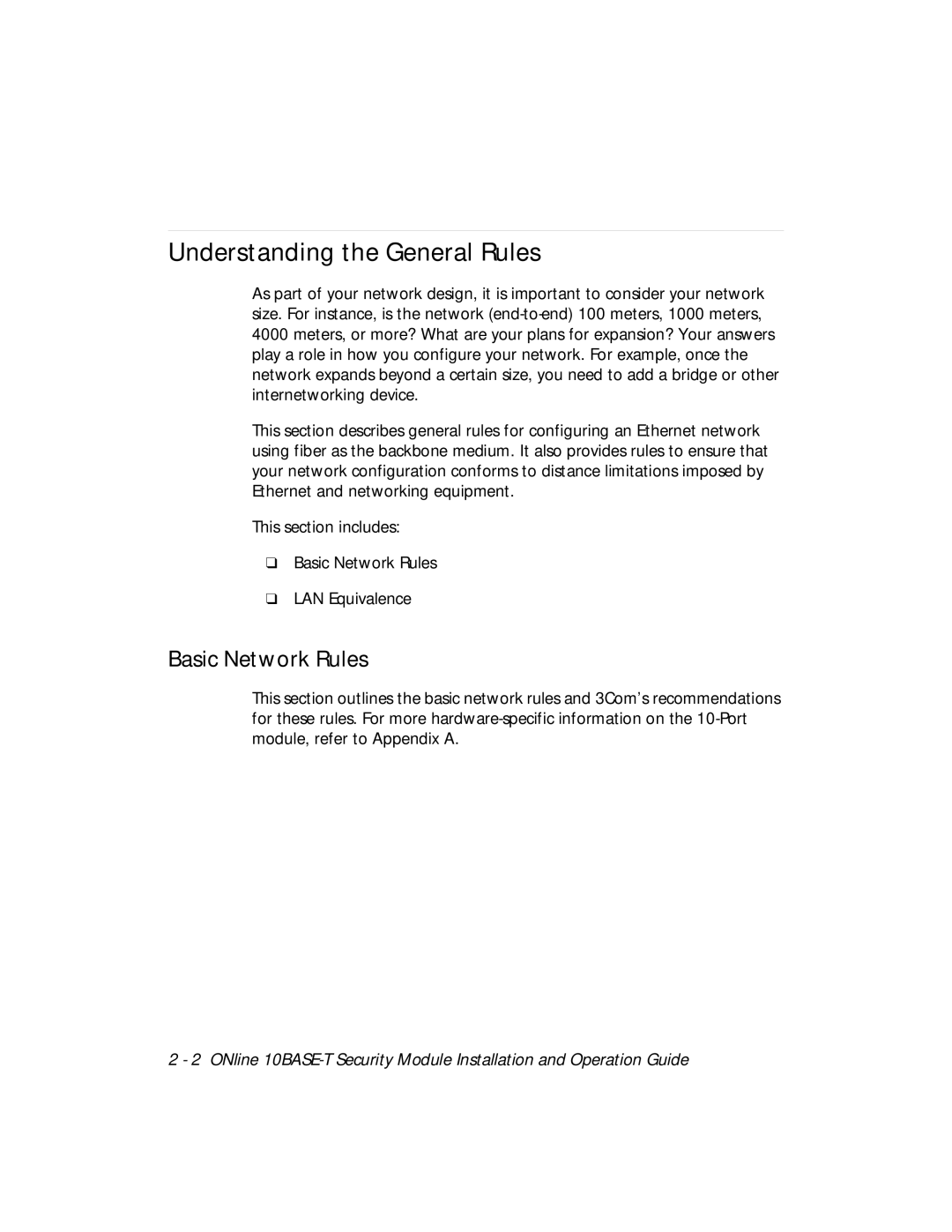 3Com 5112M-TPLS installation and operation guide Understanding the General Rules, Basic Network Rules 