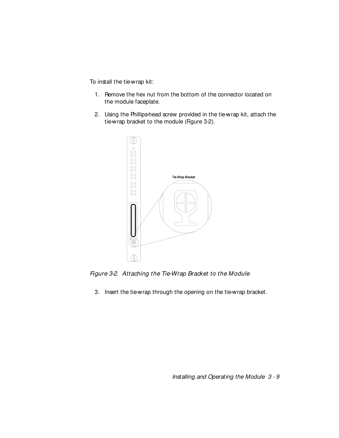 3Com 5112M-TPLS installation and operation guide Attaching the Tie-Wrap Bracket to the Module 