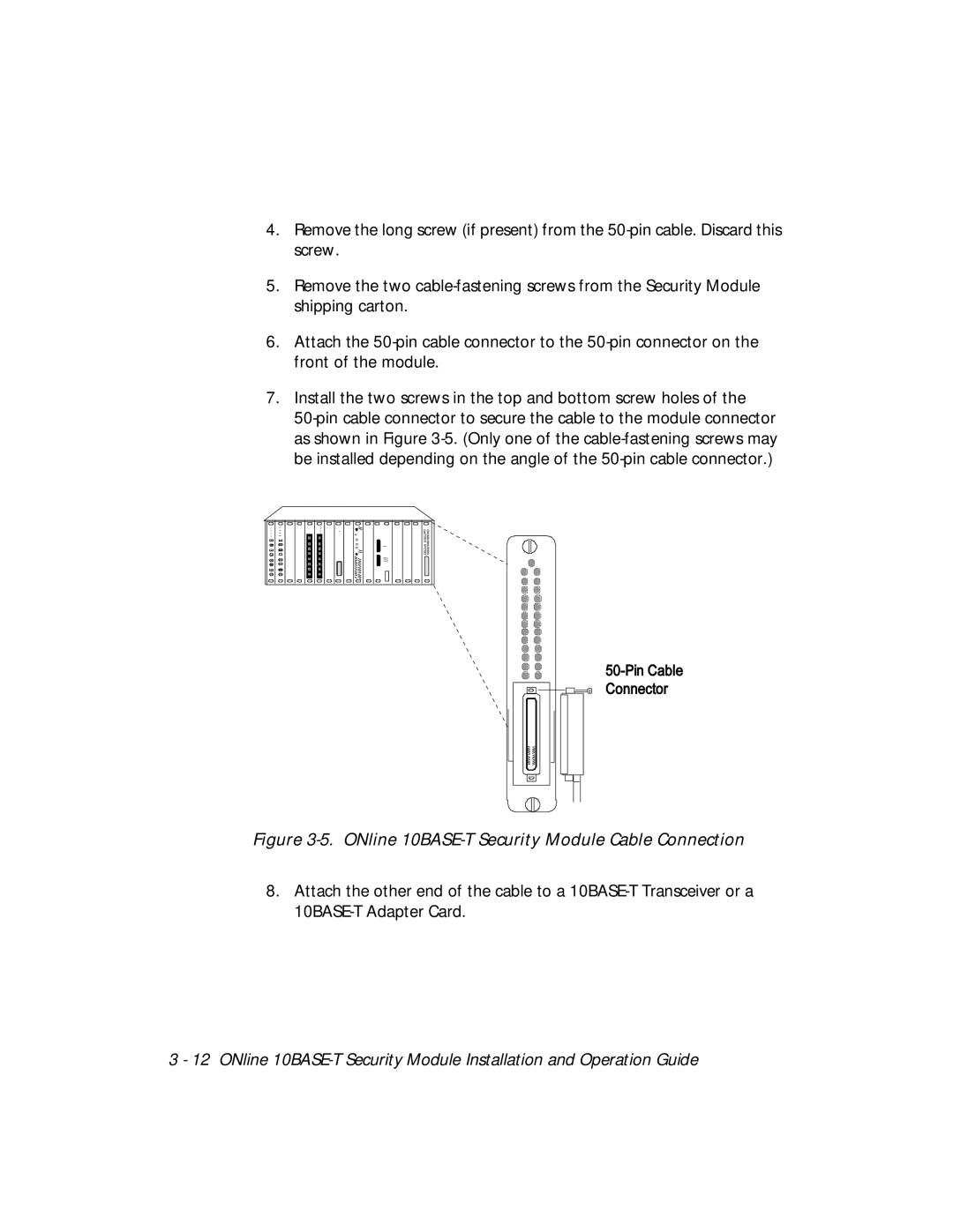 3Com 5112M-TPLS installation and operation guide ONline 10BASE-T Security Module Cable Connection 