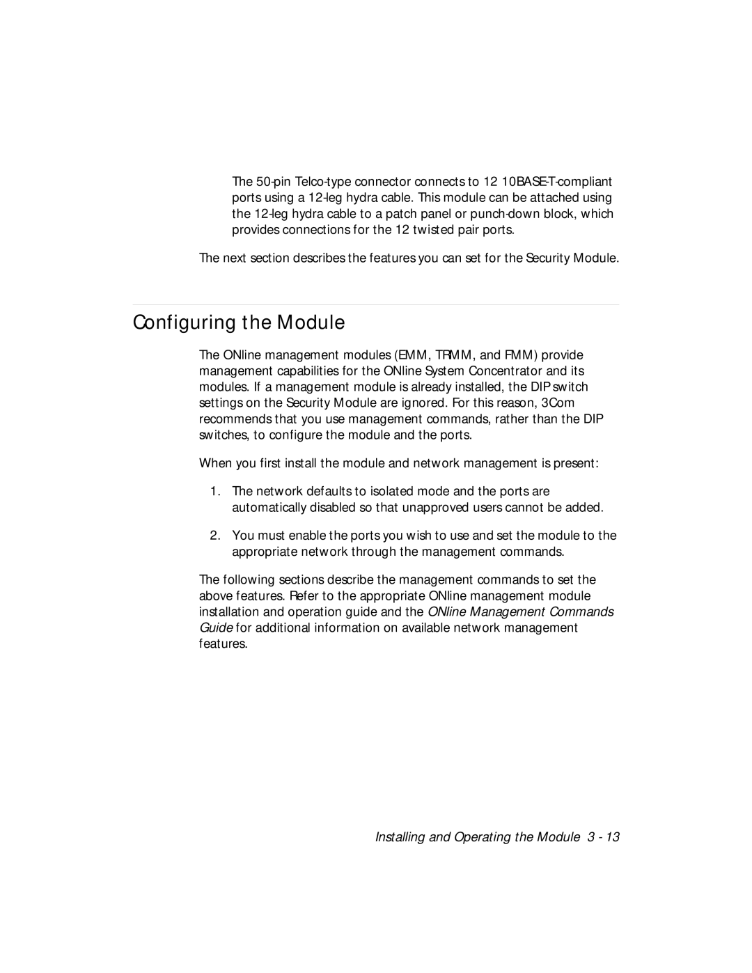 3Com 5112M-TPLS installation and operation guide Configuring the Module 