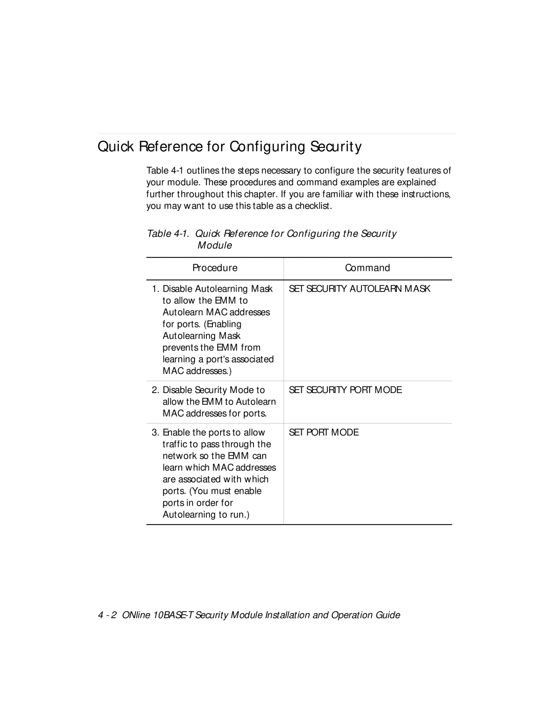 3Com 5112M-TPLS Quick Reference for Configuring Security, Quick Reference for Configuring the Security Module 