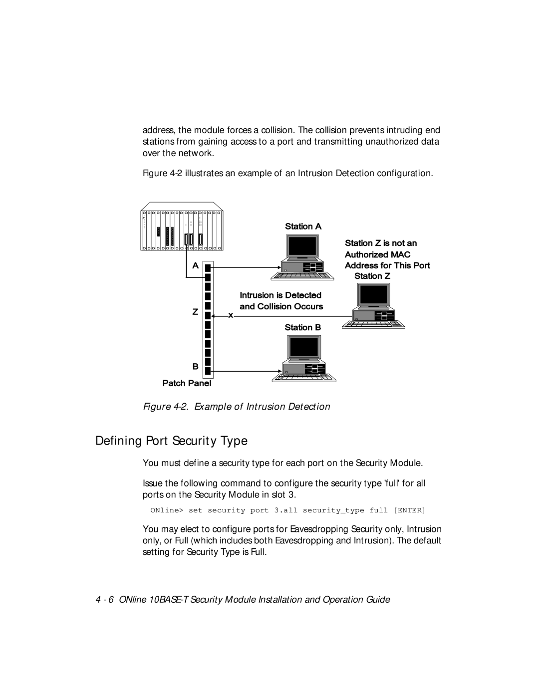 3Com 5112M-TPLS installation and operation guide Defining Port Security Type, Example of Intrusion Detection 