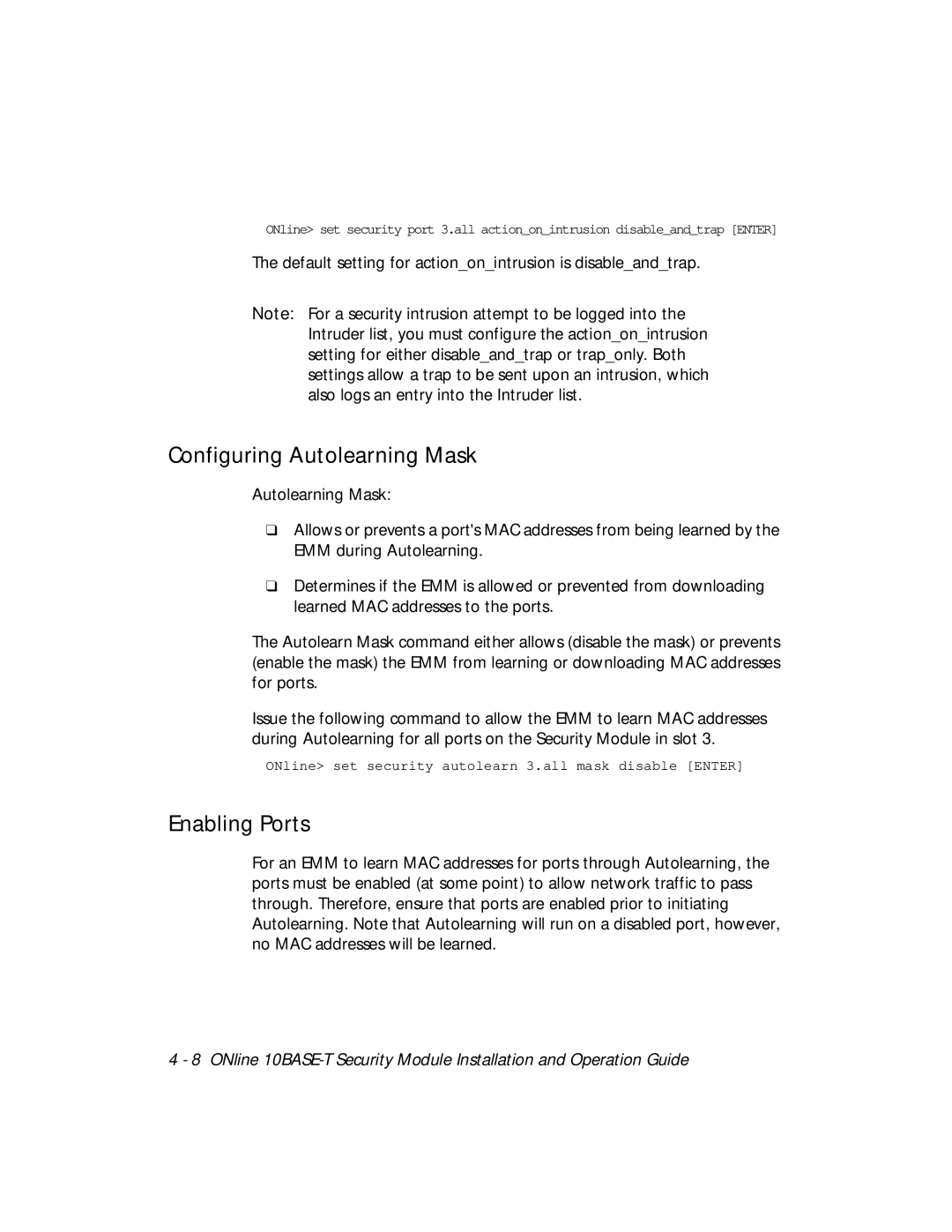 3Com 5112M-TPLS installation and operation guide Configuring Autolearning Mask, Enabling Ports 