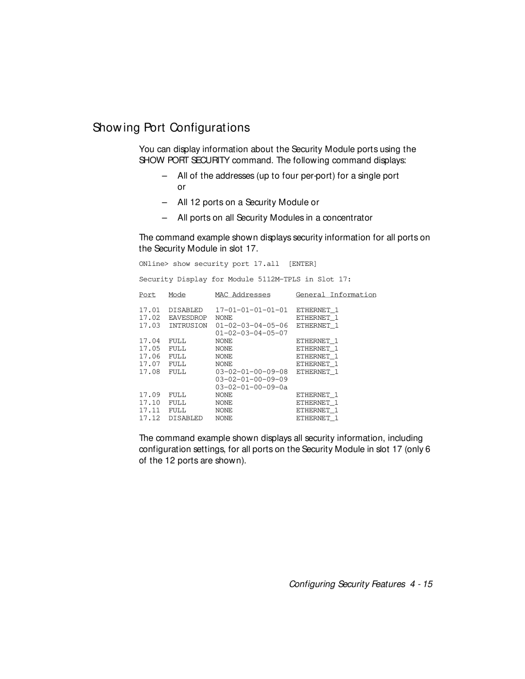 3Com 5112M-TPLS installation and operation guide Showing Port Configurations 