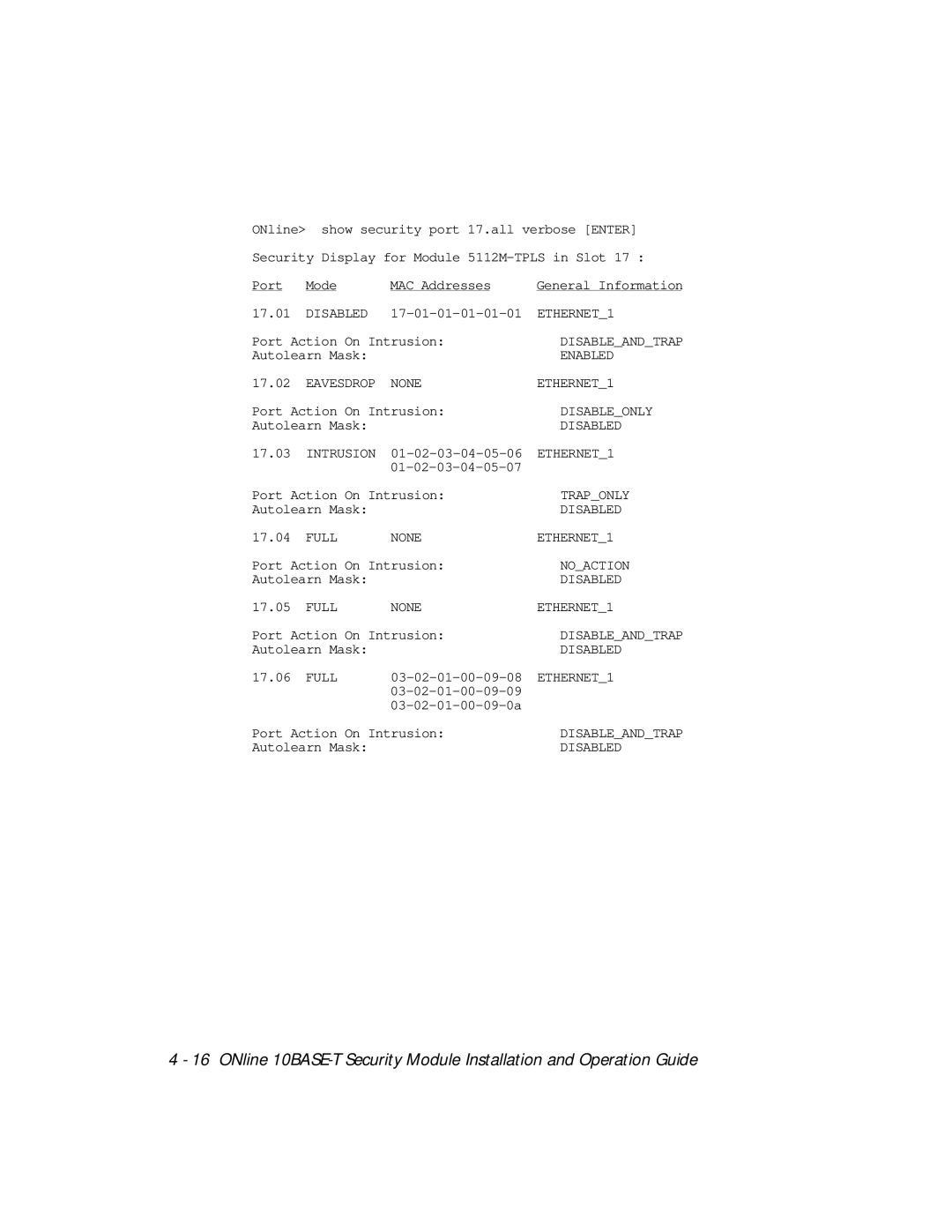 3Com 5112M-TPLS installation and operation guide Eavesdrop None ETHERNET1 