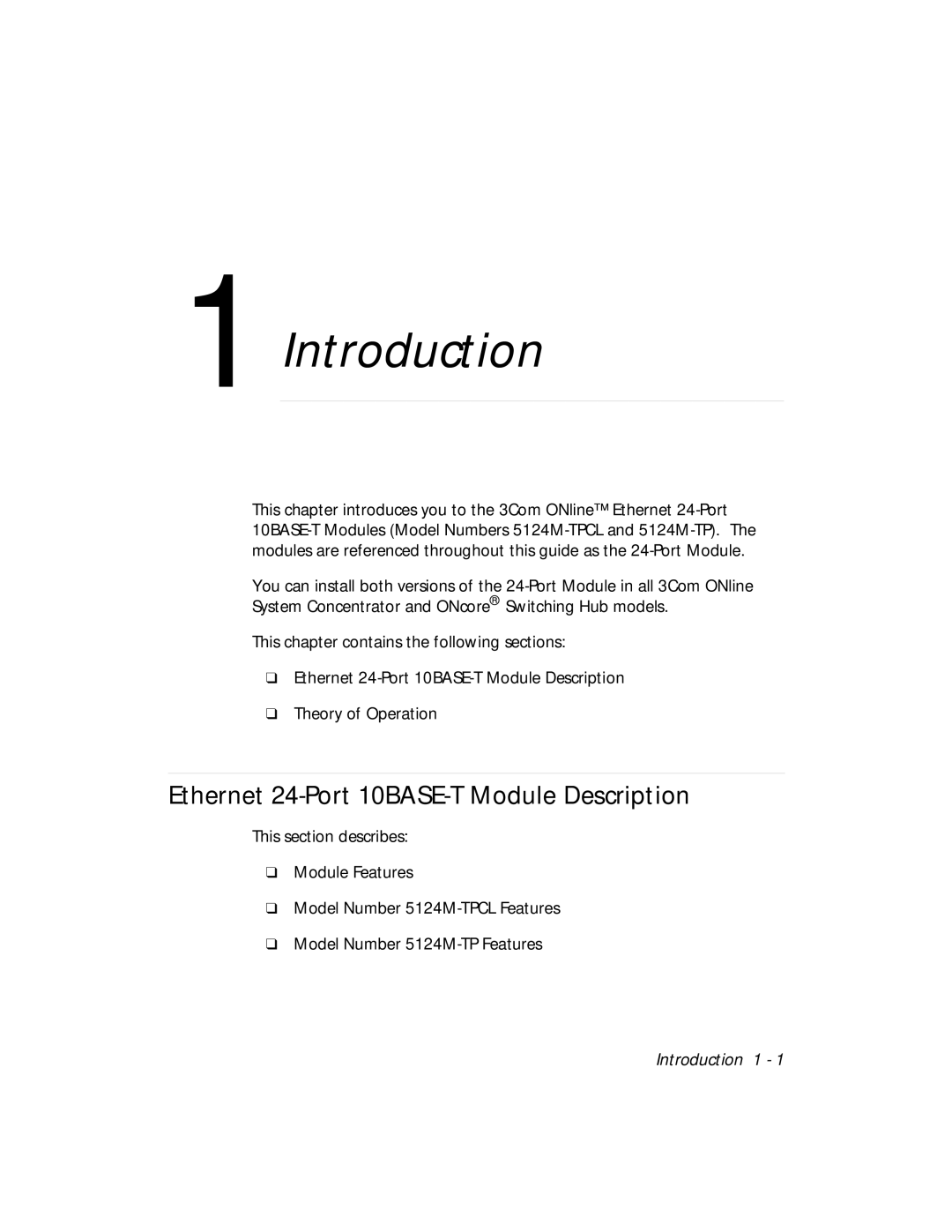 3Com 5124M-TPCL manual Introduction, Ethernet 24-Port 10BASE-T Module Description 