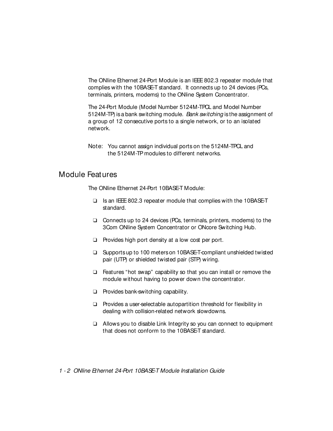 3Com 5124M-TPCL manual Module Features 