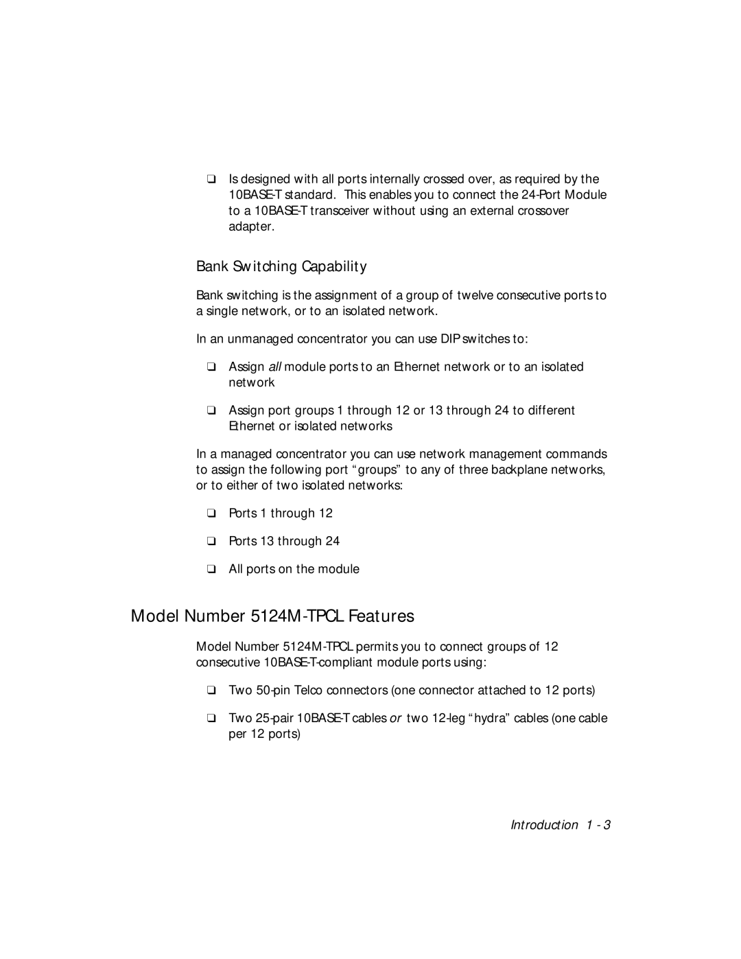 3Com manual Model Number 5124M-TPCL Features, Bank Switching Capability 