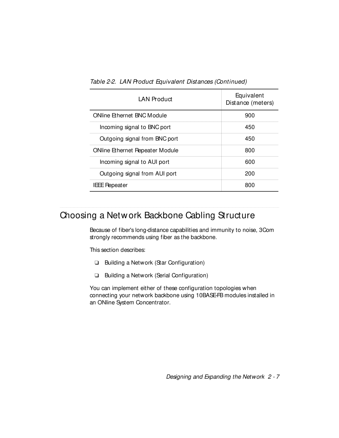 3Com 5124M-TPCL manual Choosing a Network Backbone Cabling Structure, LAN Product Equivalent 