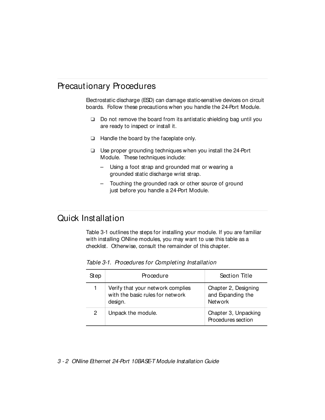 3Com 5124M-TPCL manual Precautionary Procedures, Quick Installation, Procedures for Completing Installation 