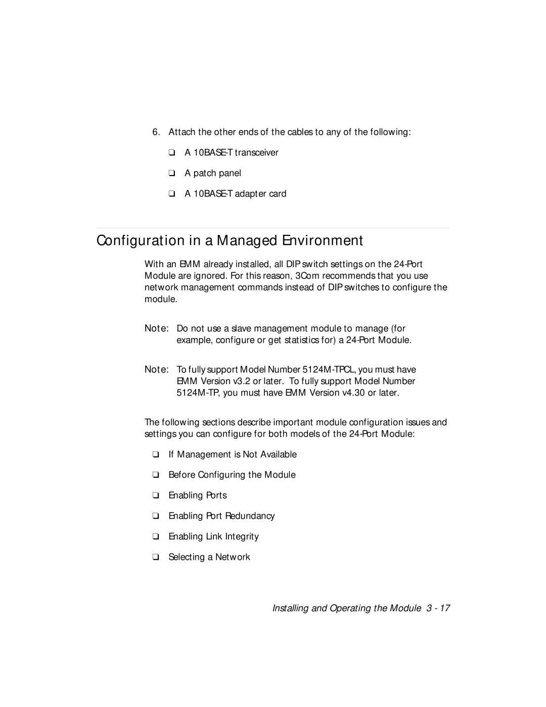 3Com 5124M-TPCL manual Configuration in a Managed Environment 