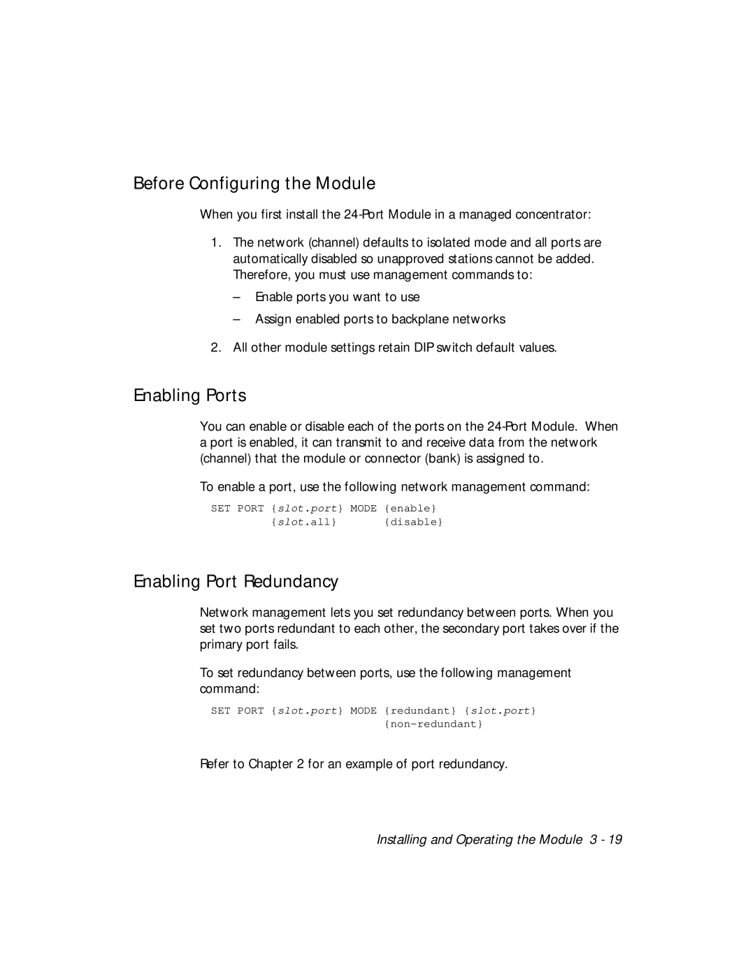 3Com 5124M-TPCL manual Before Configuring the Module, Enabling Ports, Enabling Port Redundancy 