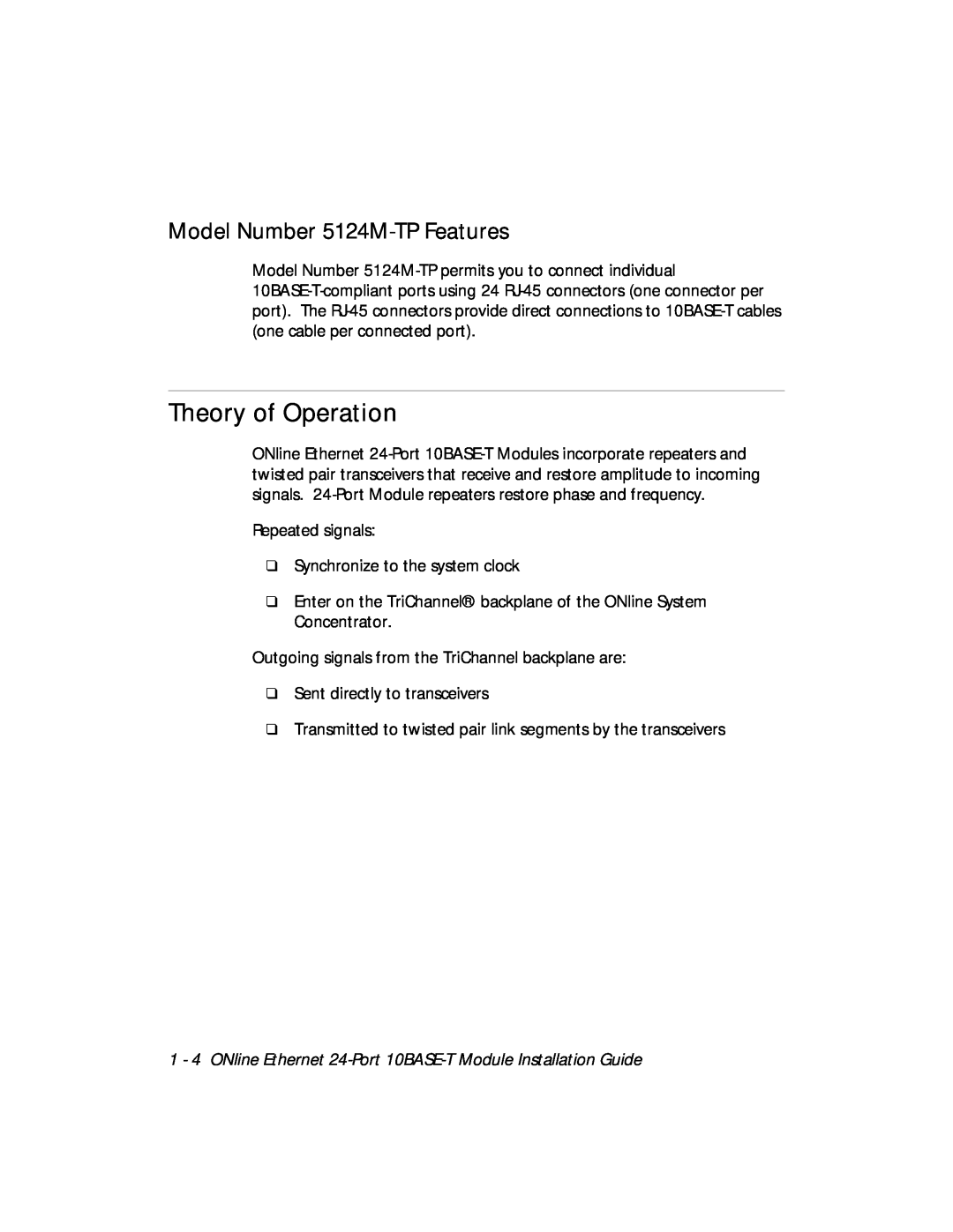 3Com 5124M-TPCL manual Theory of Operation, Model Number 5124M-TP Features 