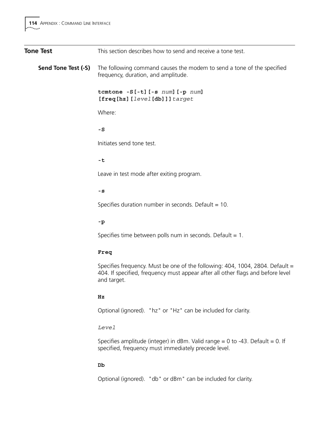 3Com 5210 manual Tone Test, Freq, Level 