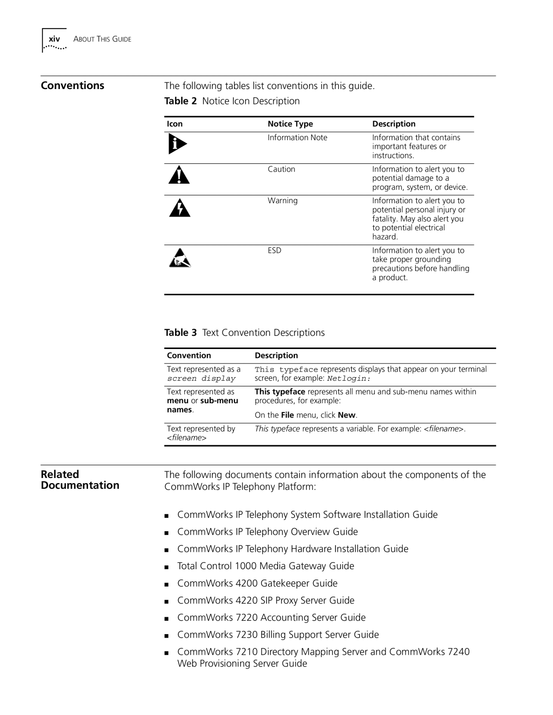 3Com 5210 manual Conventions, Related Documentation, Following tables list conventions in this guide 