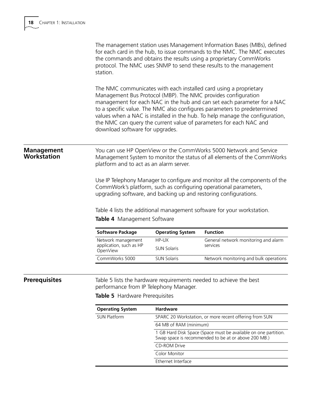 3Com 5210 manual Management Workstation, Performance from IP Telephony Manager, Hardware Prerequisites 