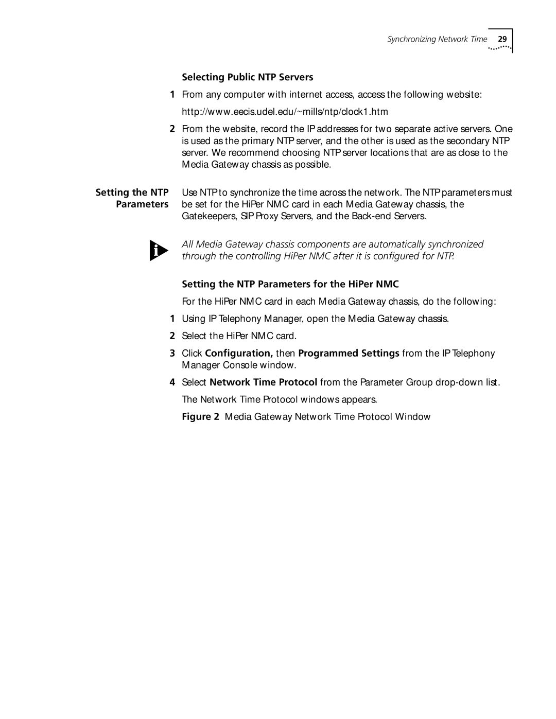 3Com 5210 manual Selecting Public NTP Servers, Setting the NTP Parameters for the HiPer NMC 