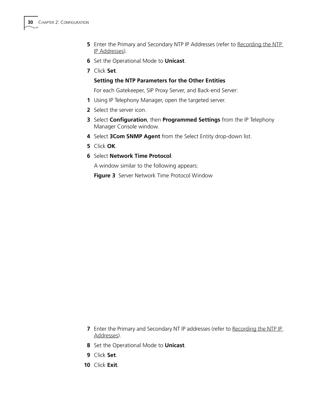 3Com 5210 manual Setting the NTP Parameters for the Other Entities, Select Network Time Protocol 