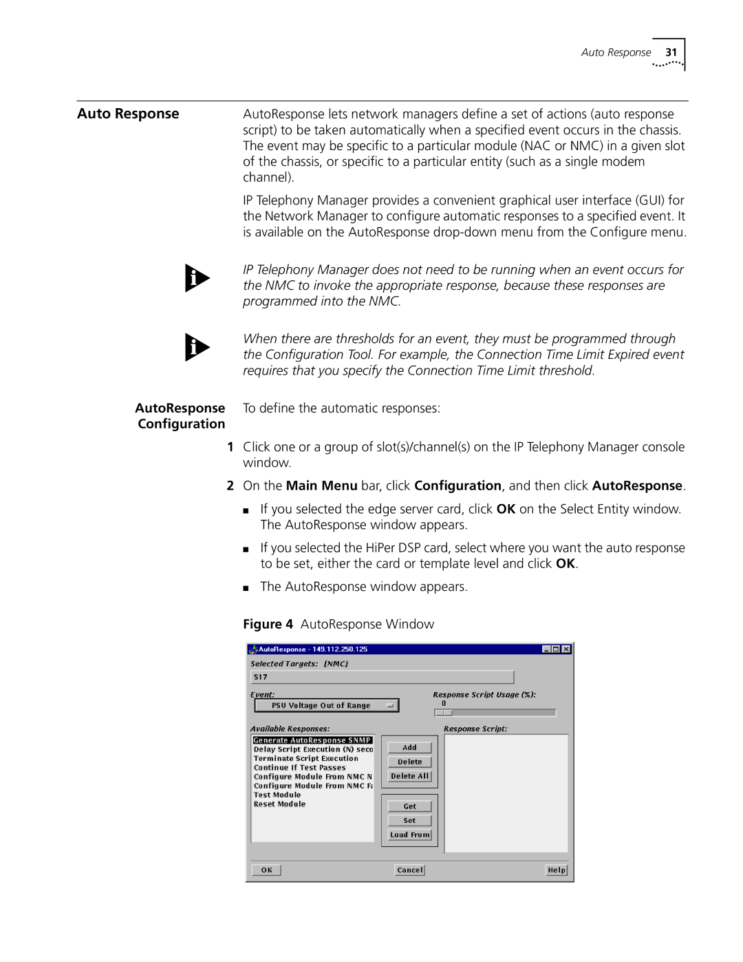 3Com 5210 manual Auto Response, Channel, AutoResponse To define the automatic responses, Configuration 