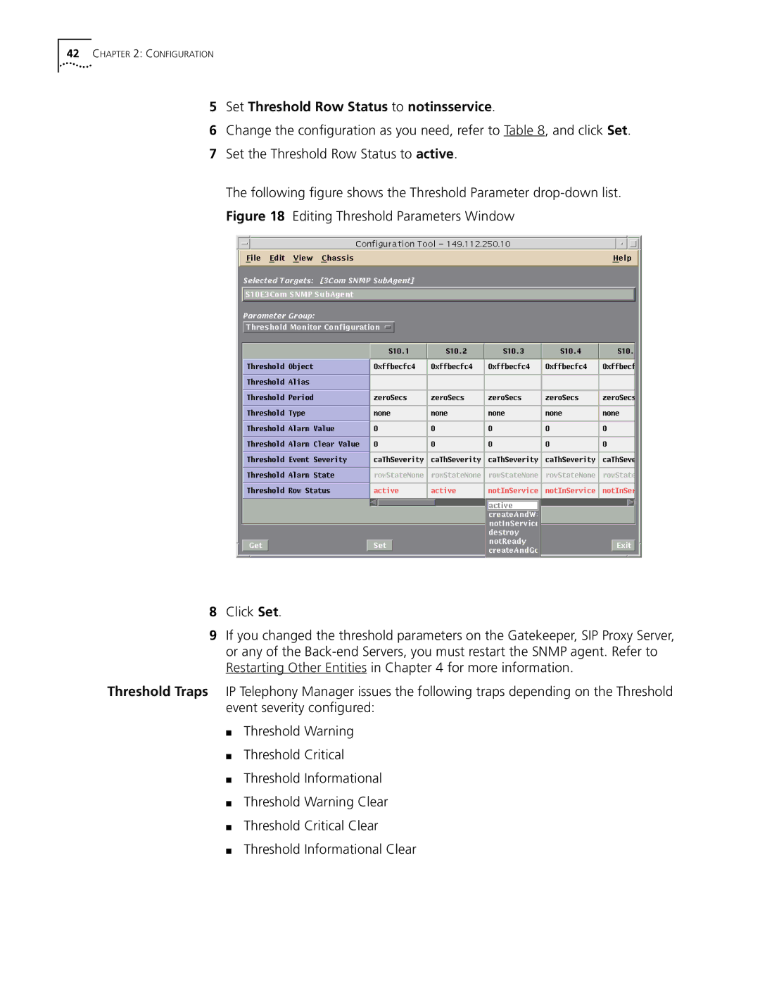 3Com 5210 manual Set Threshold Row Status to notinsservice 