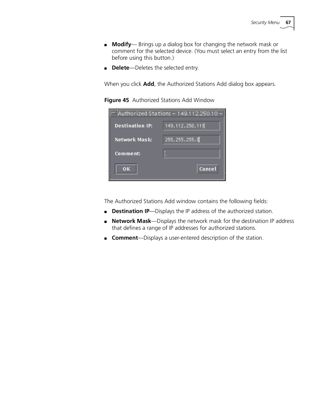 3Com 5210 manual Security Menu 