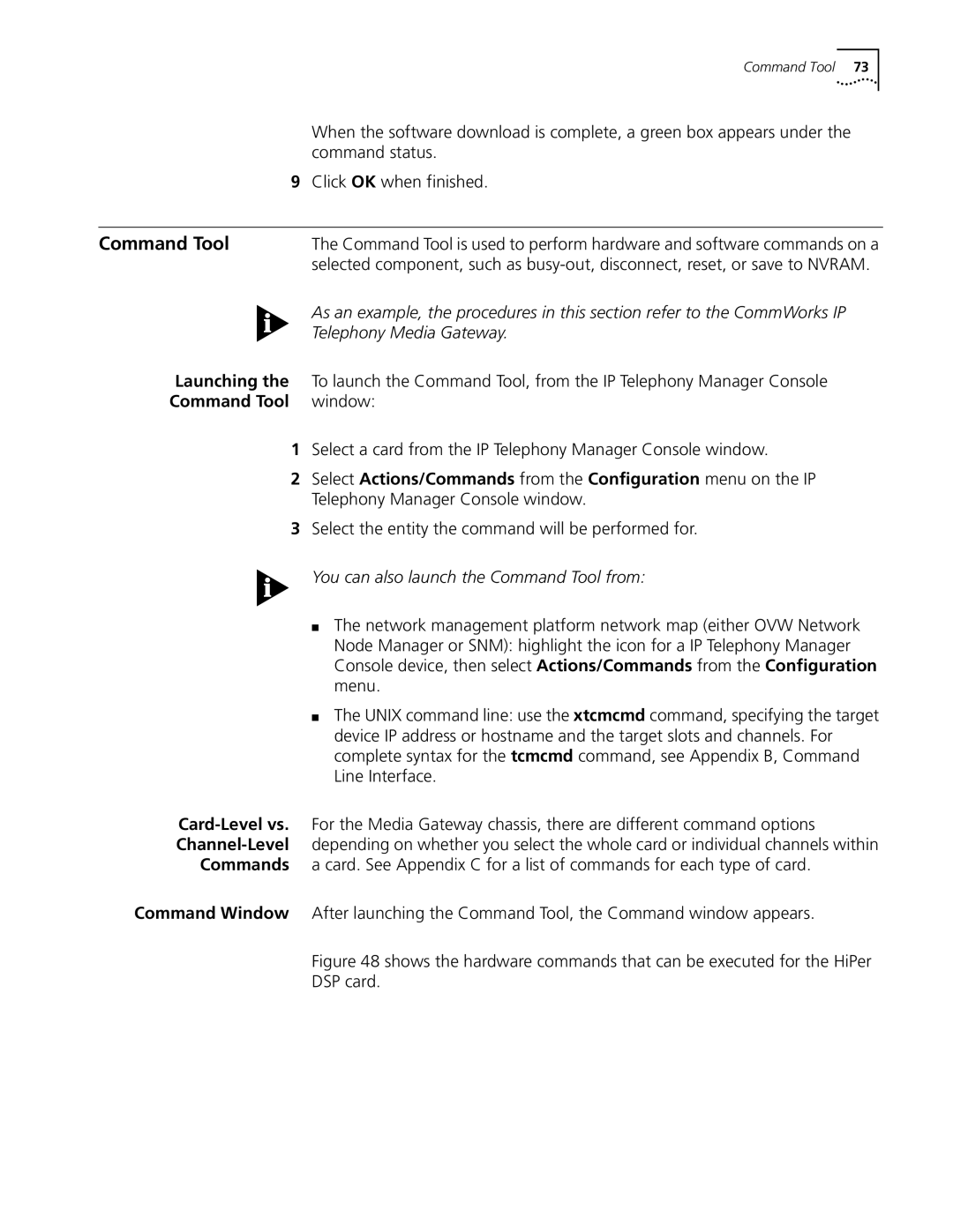 3Com 5210 manual Command Tool, Launching, Card-Level vs, Channel-Level, Commands, Command Window 