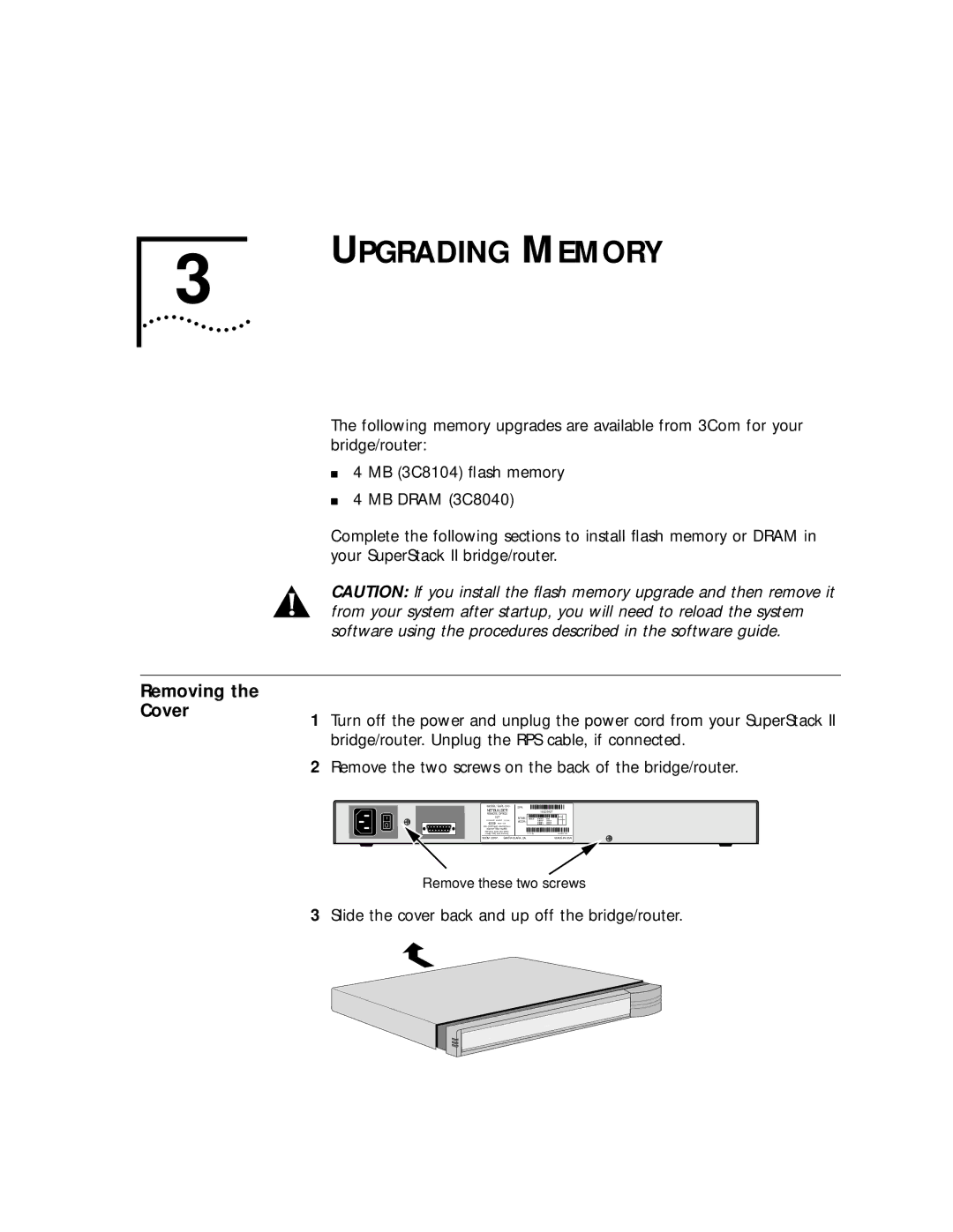 3Com 32x, 52x manual Upgrading Memory, Removing the Cover 