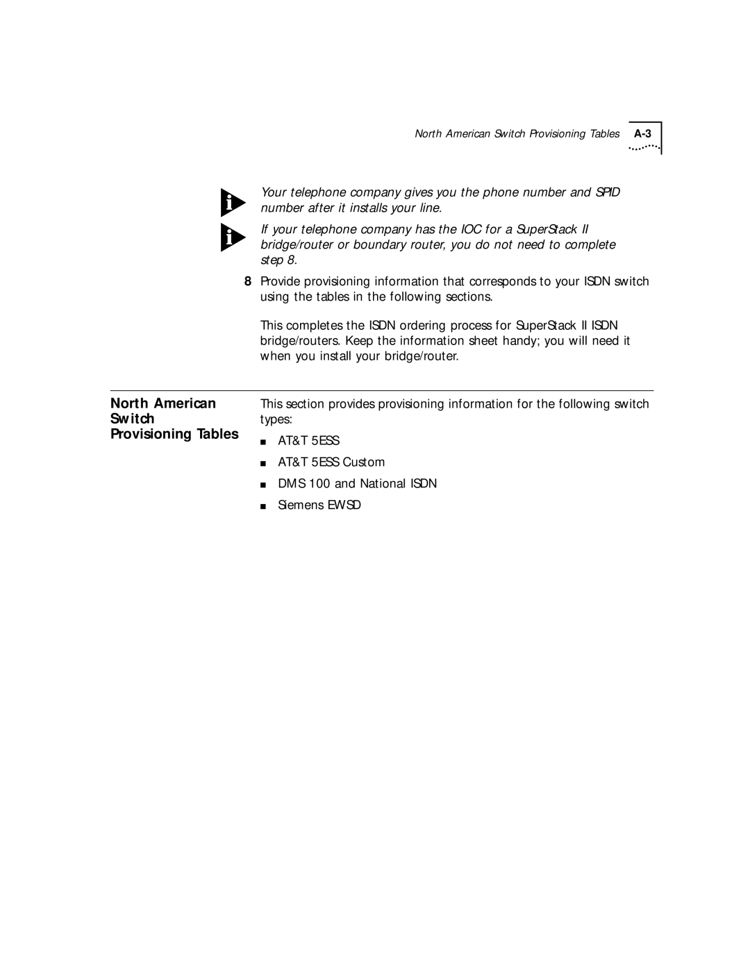 3Com 32x, 52x manual North American Switch Provisioning Tables, AT&T 5ESS 