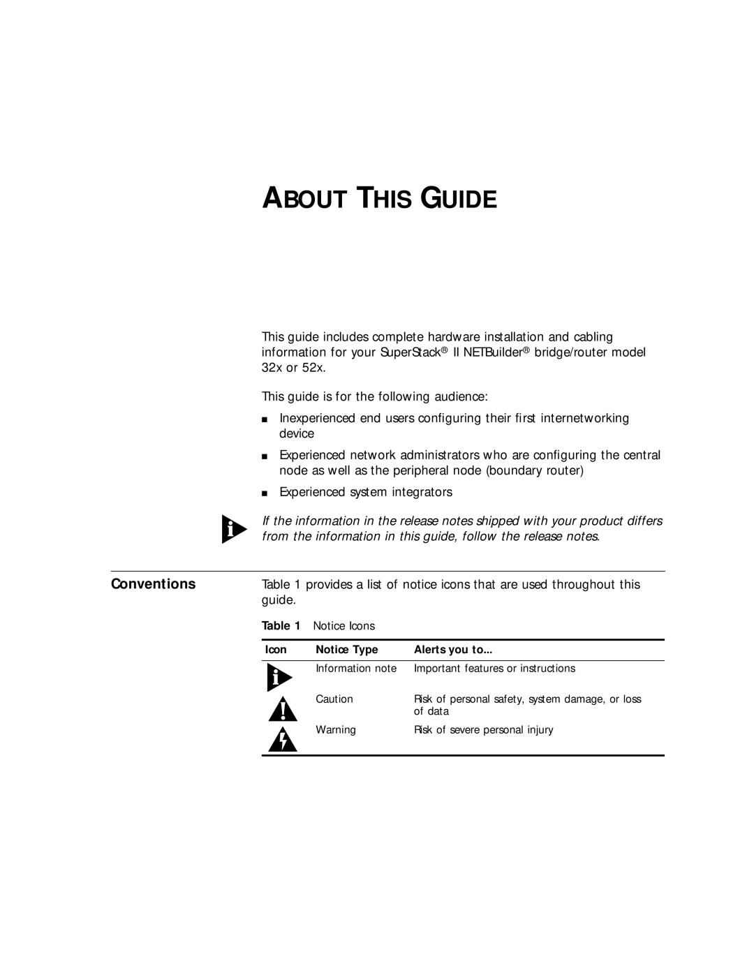 3Com 32x, 52x manual About this Guide, Conventions, Icon Alerts you to 