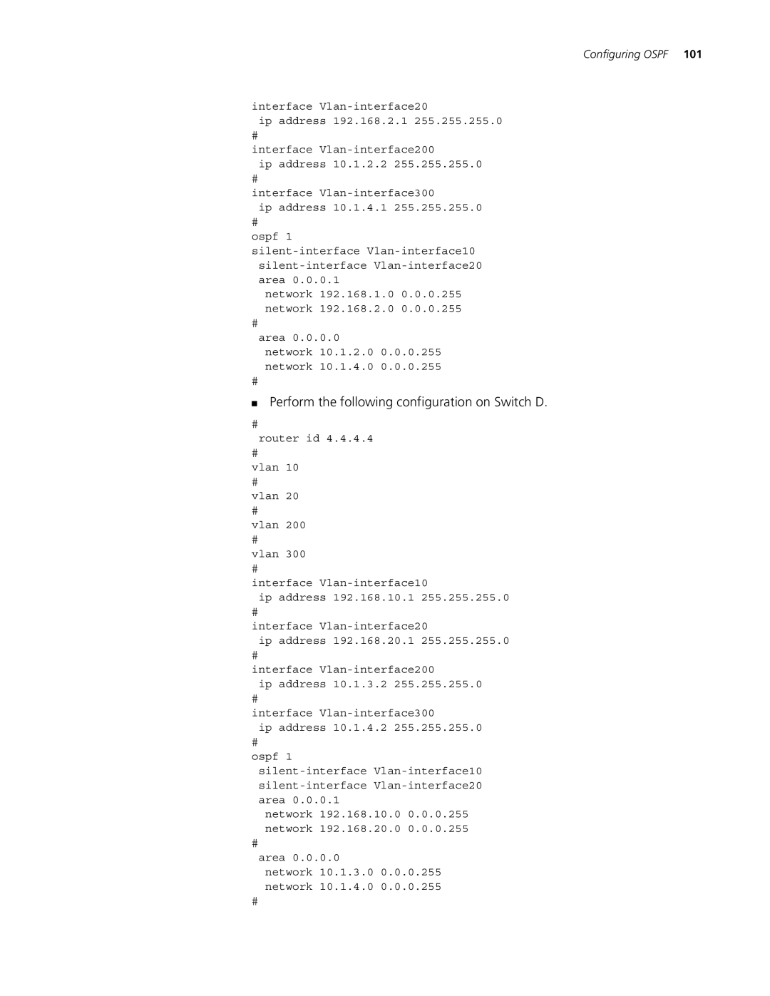 3Com 5500G, 4210, 4200G manual Perform the following configuration on Switch D 