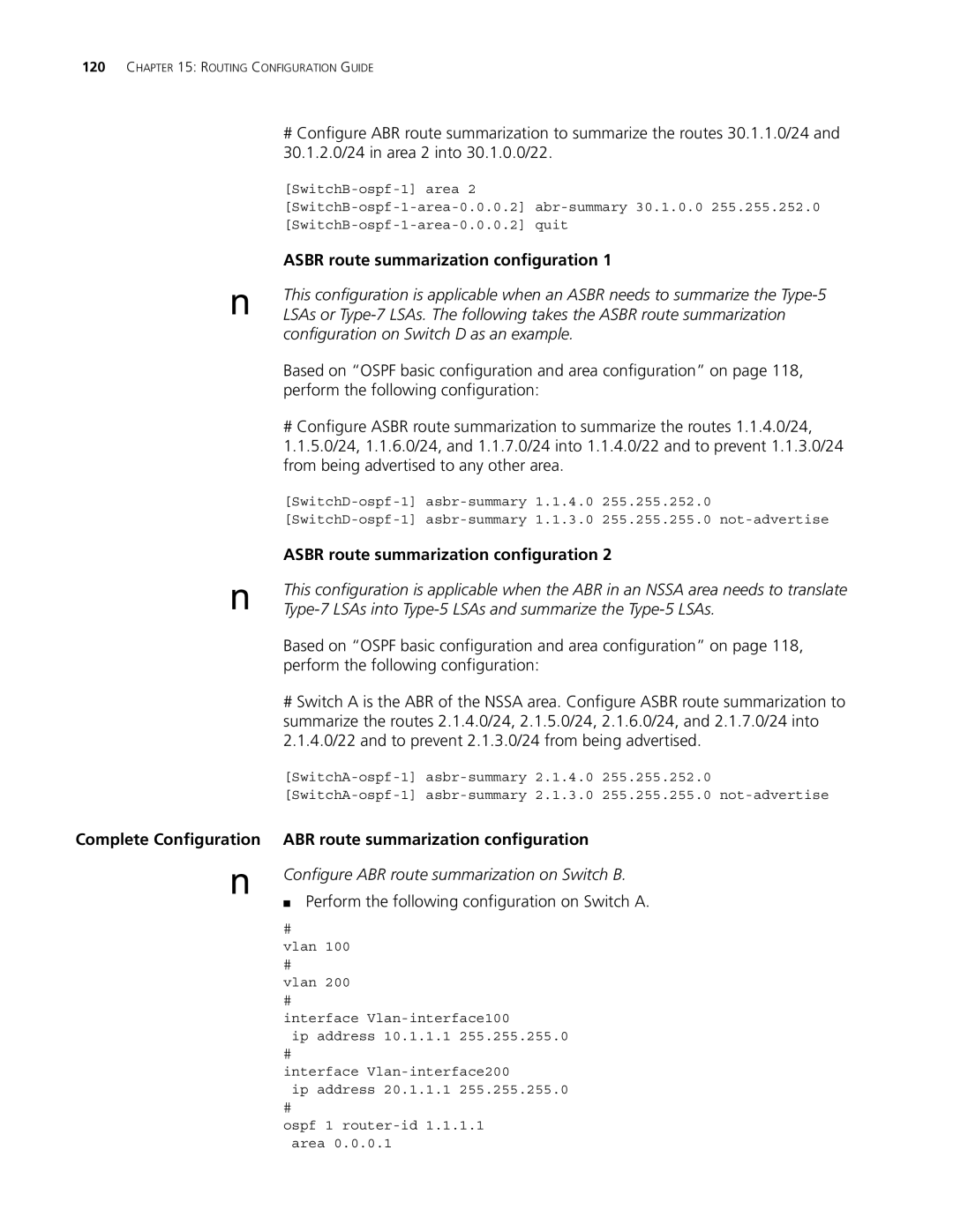 3Com 5500G, 4210 Asbr route summarization configuration, Based on Ospf basic configuration and area configuration on 