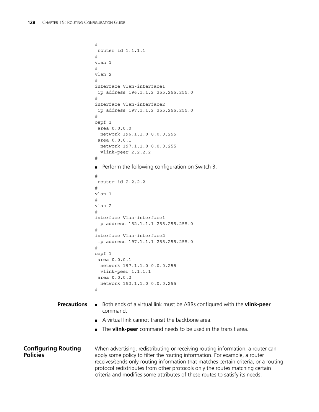 3Com 5500G, 4210, 4200G manual Perform the following configuration on Switch B 