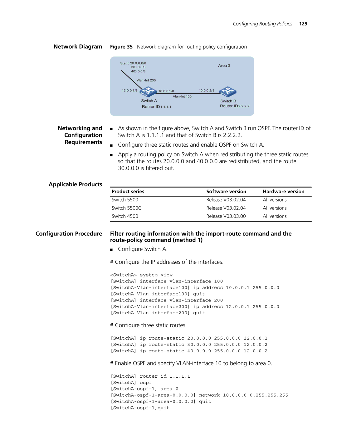 3Com 5500G, 4210, 4200G manual Networking Configuration Requirements, # Configure three static routes 