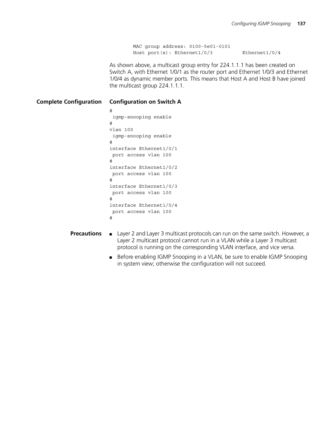 3Com 5500G, 4210, 4200G manual Configuration on Switch a, System view otherwise the configuration will not succeed 