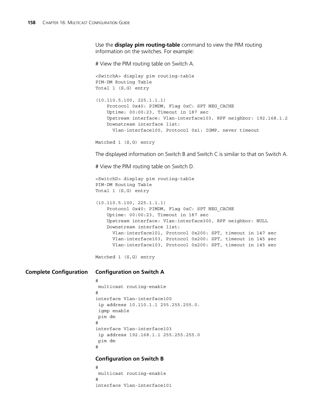 3Com 4210, 5500G, 4200G manual Multicast routing-enable Interface Vlan-interface101 