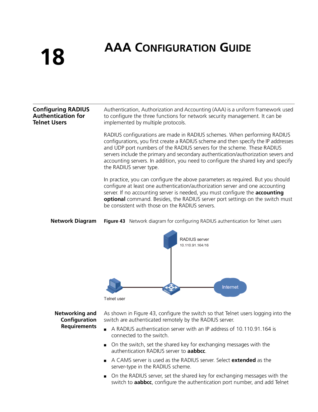 3Com 5500G, 4210, 4200G manual AAA Configuration Guide, Configuring Radius, Authentication for, Telnet Users 