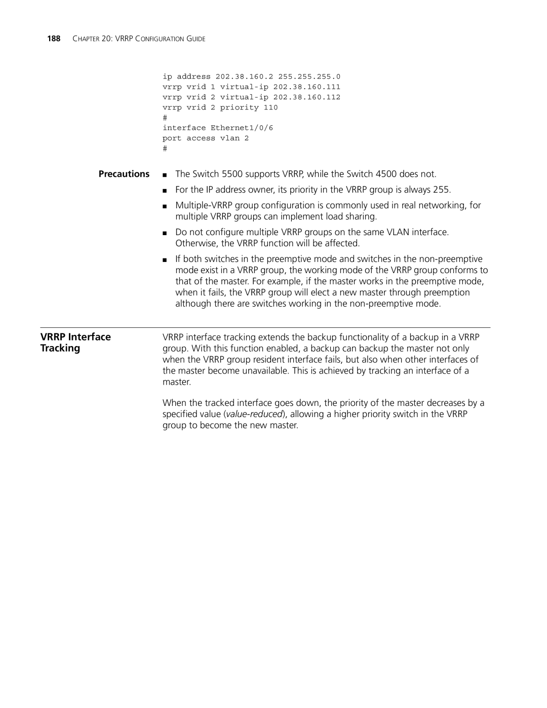 3Com 5500G, 4210, 4200G manual Vrrp Interface, Tracking 