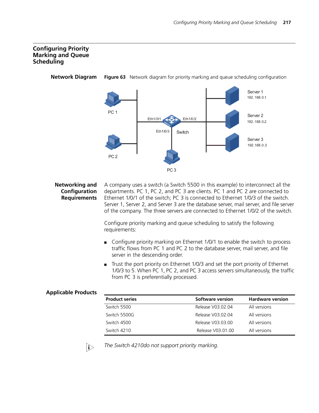 3Com 5500G, 4210, 4200G manual Configuring Priority Marking and Queue Scheduling 