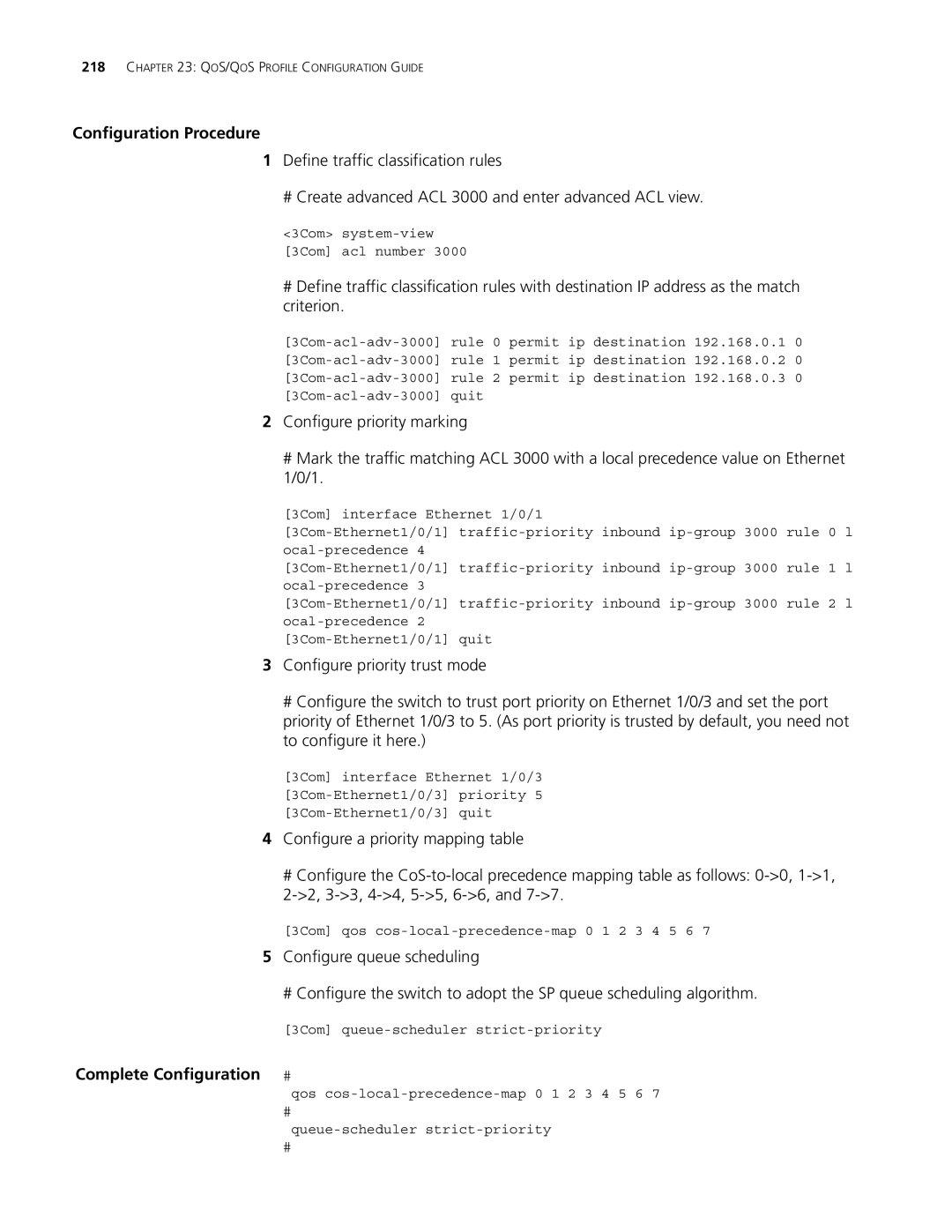 3Com 4210, 5500G, 4200G manual 3Com qos cos-local-precedence-map 0 1 2 3 4 5 6 