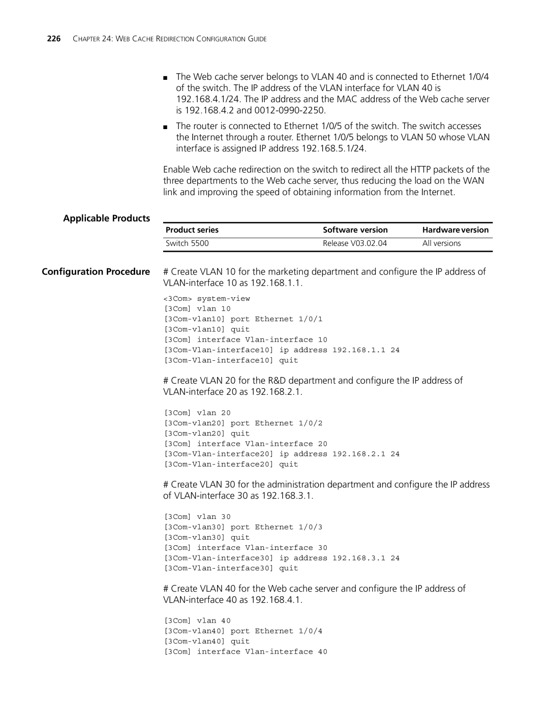 3Com 4210, 5500G, 4200G manual WEB Cache Redirection Configuration Guide 