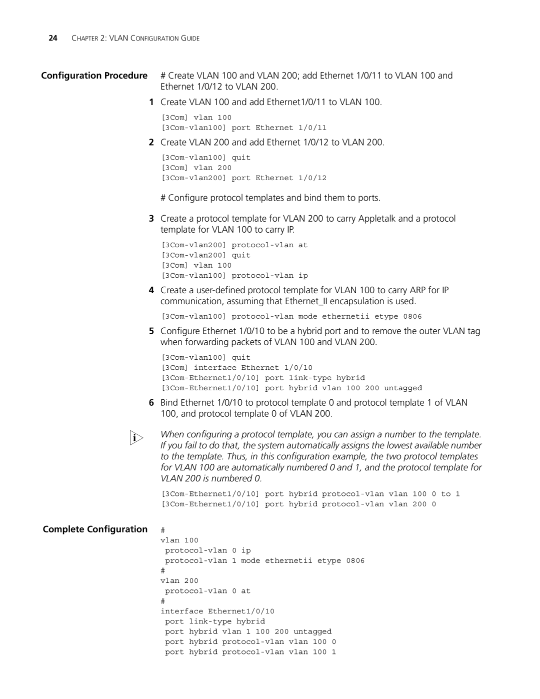 3Com 5500G, 4210, 4200G manual Create Vlan 200 and add Ethernet 1/0/12 to Vlan, Vlan 200 is numbered 