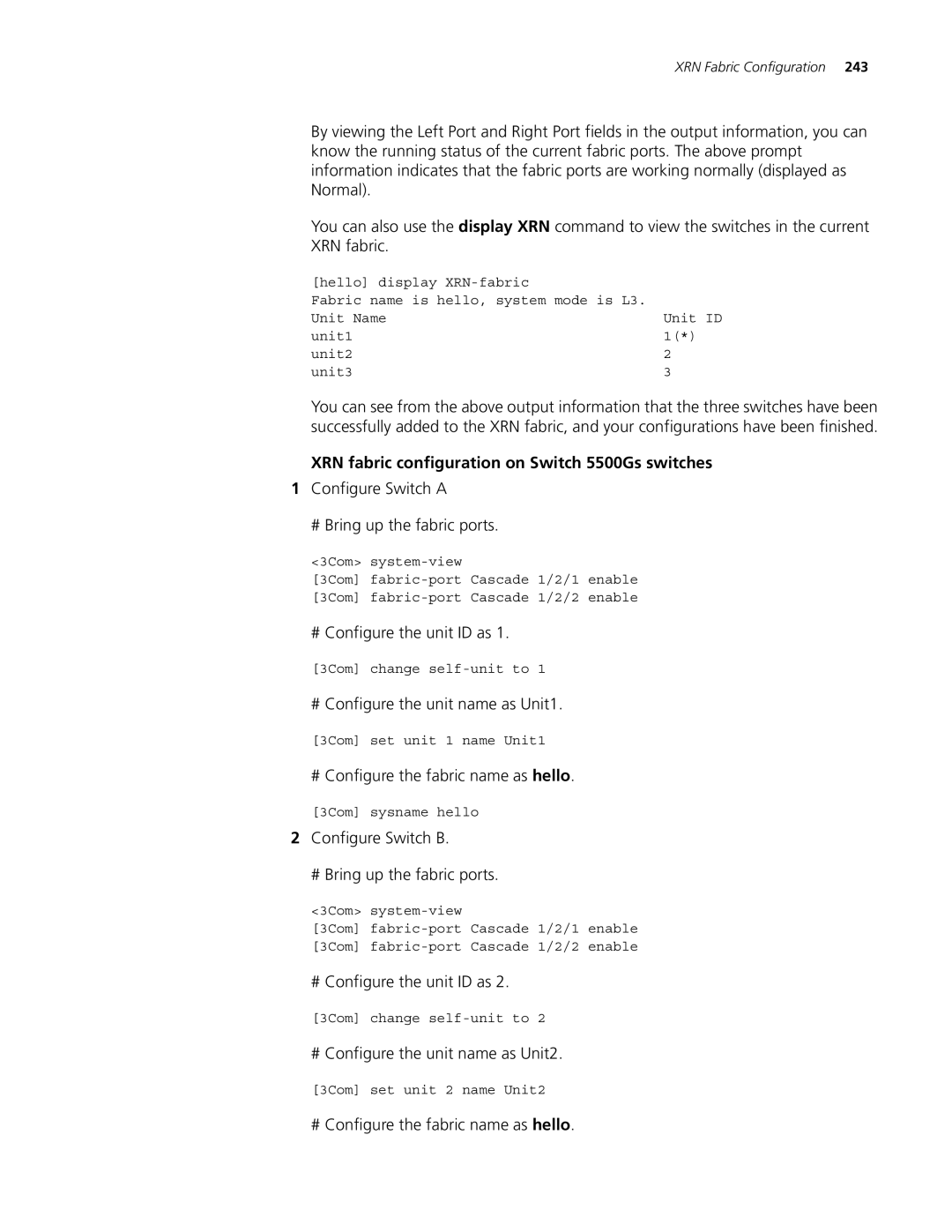 3Com 4200G, 4210 manual XRN fabric configuration on Switch 5500Gs switches 