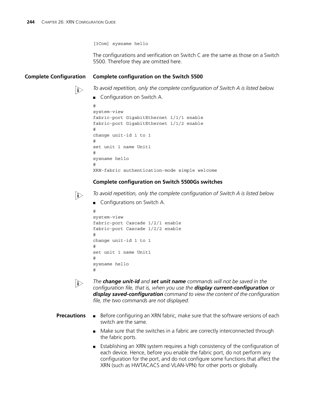 3Com Complete Configuration Complete configuration on the Switch, Complete configuration on Switch 5500Gs switches 